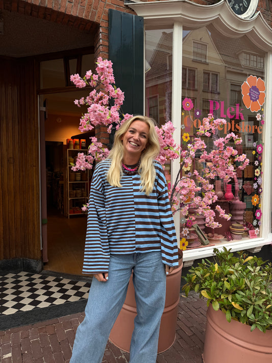 Noa longsleeve streep - Bruin/blauw