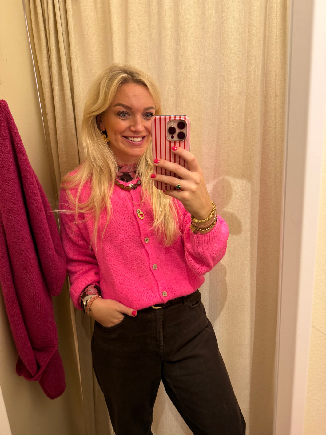 Vestje lange mouw - Fluor roze