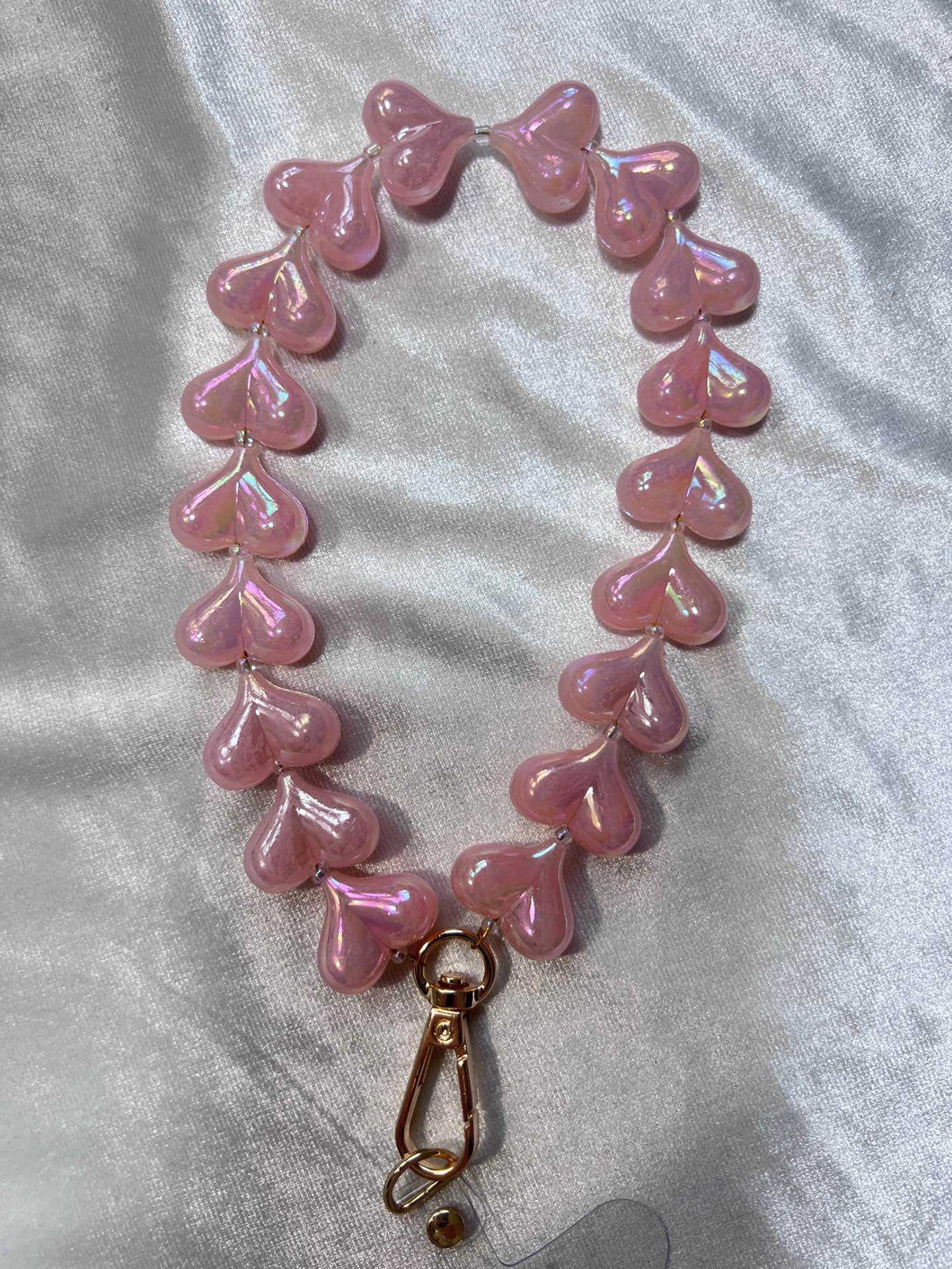 Telefoonkoord kort hartjes - Pearl soft pink