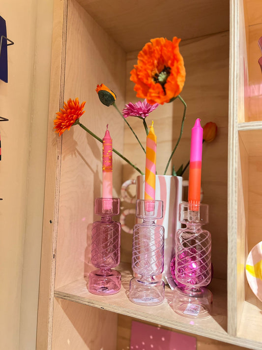 Kaarsenstandaard glas Candy - Roze