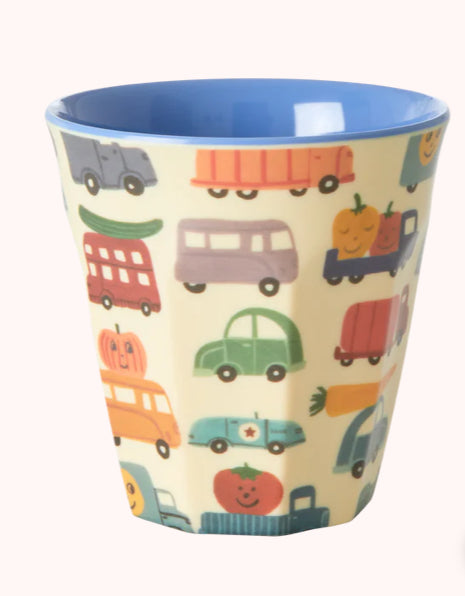 Melamine cup medium - Rice Happy cars print