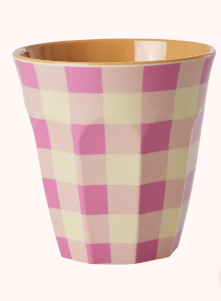 Melamine cup medium - Rice Check it out print