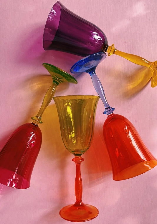 Anna + Nina Paradise wine glass - Oranje/blauw