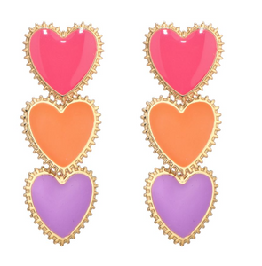Oorbellen hartjes - Roze/oranje/paars