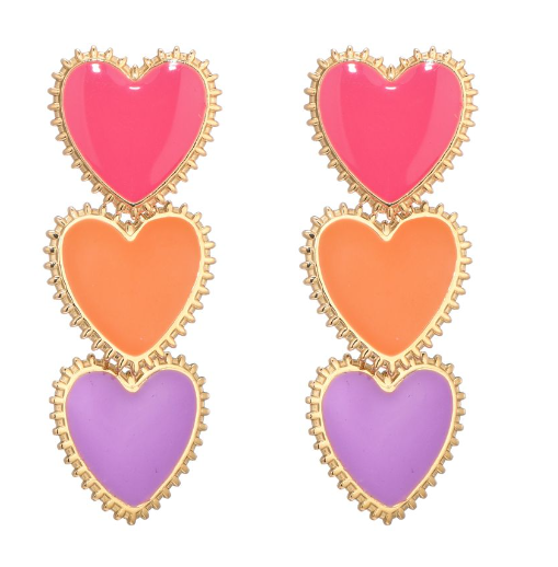Oorbellen hartjes - Roze/oranje/paars