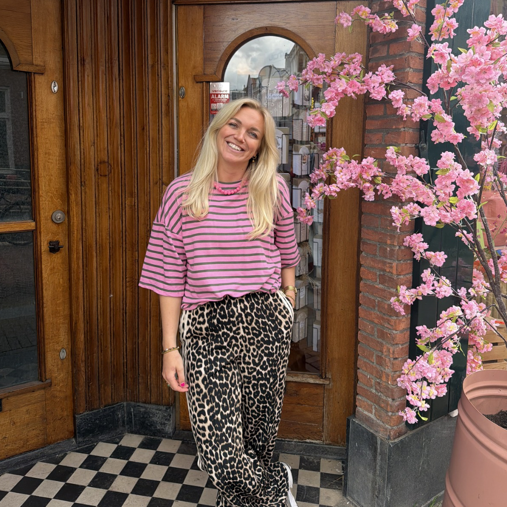 T-shirt streep - Roze/groen