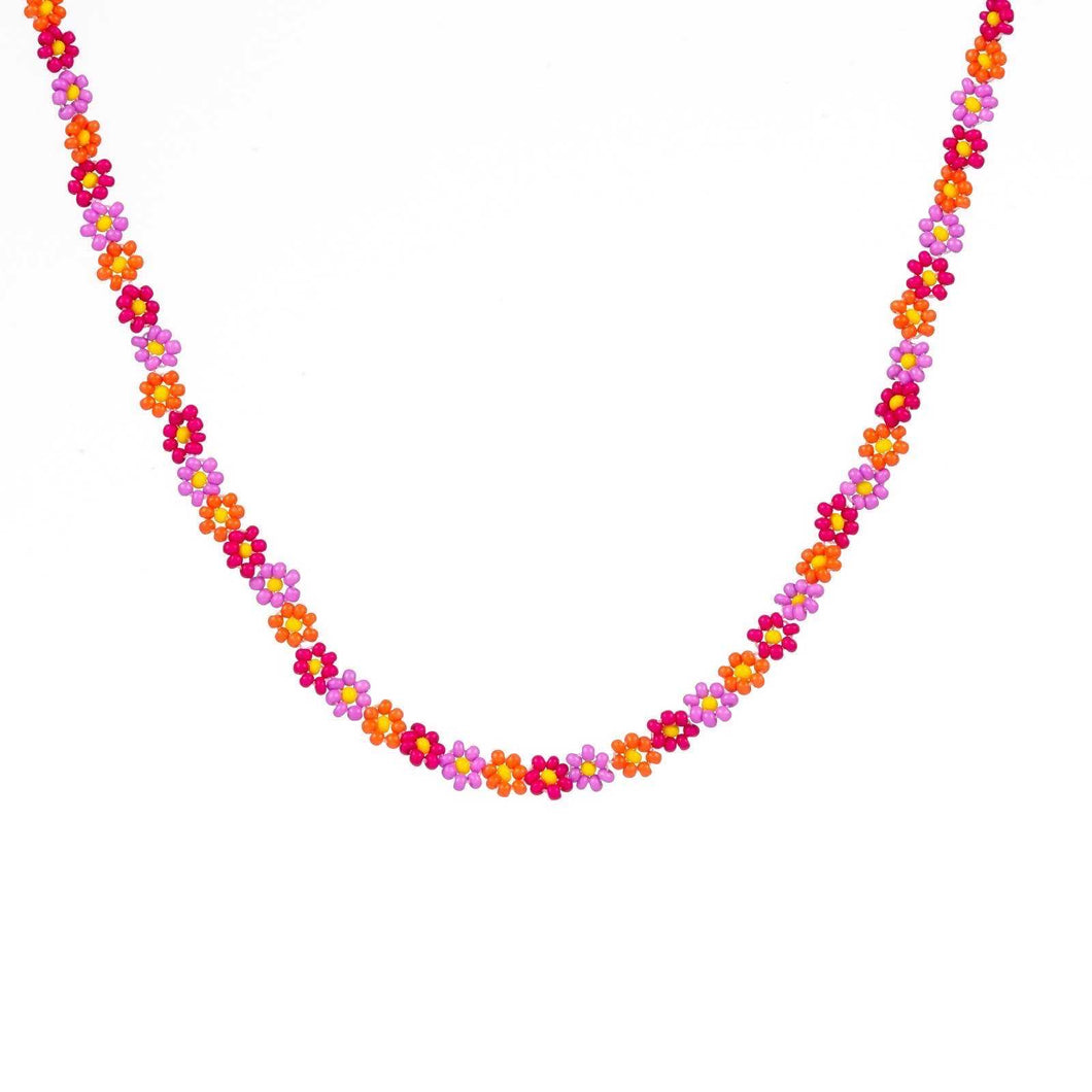 Kettinkje bloemetje - Roze/oranje