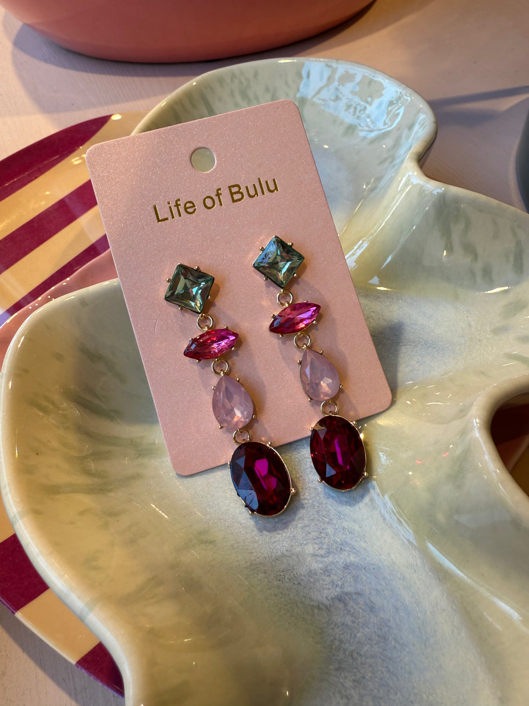 Oorbellen stones - Blauw/roze/rood