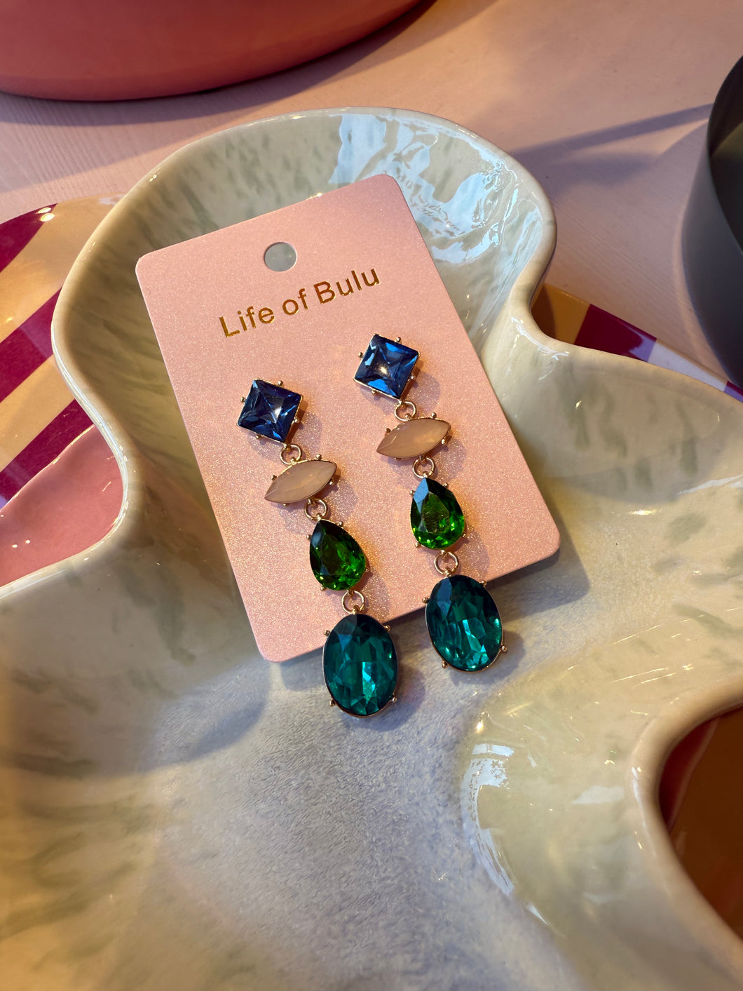 Oorbellen stones - Blauw/groen