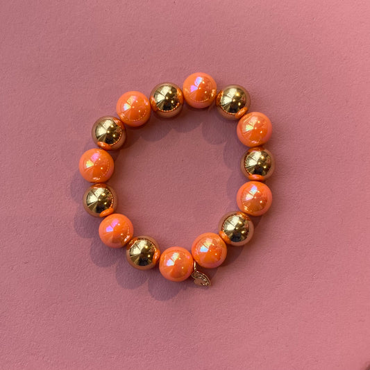 Armband kralen oranje/goud metallic