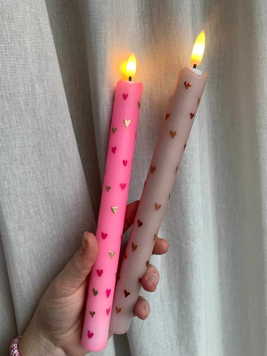 LED Pillar Kaars Hartjes - Roze/Goud