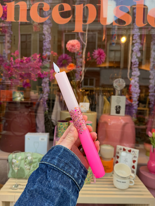 LED Pillar Kaars - Roze/neonroze glitter