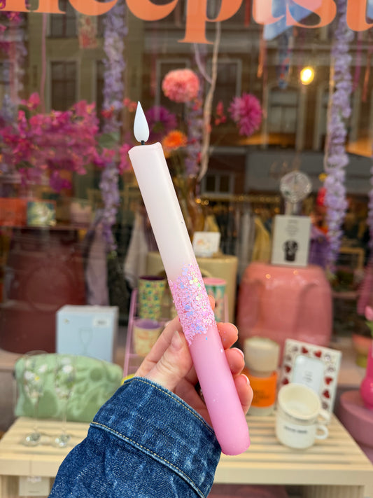 LED Pillar Kaars - Roze glitter