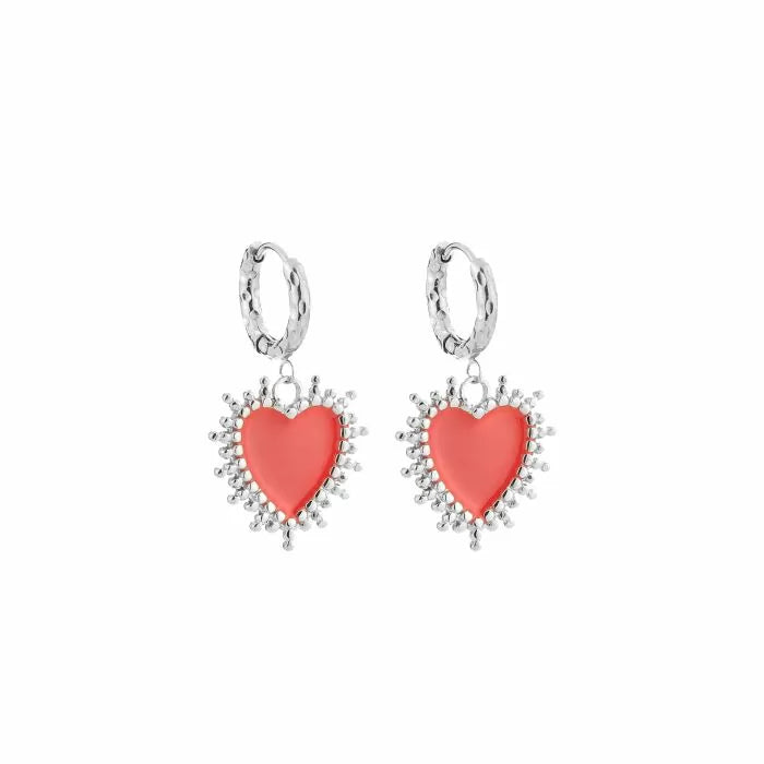 Oorbellen hartje - Zilver/Rood
