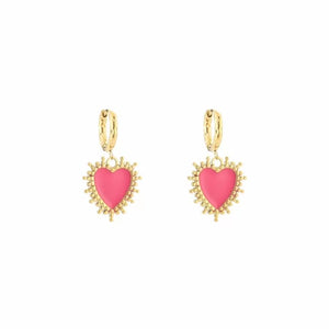 Oorbellen hartje - Fuchsia/goud
