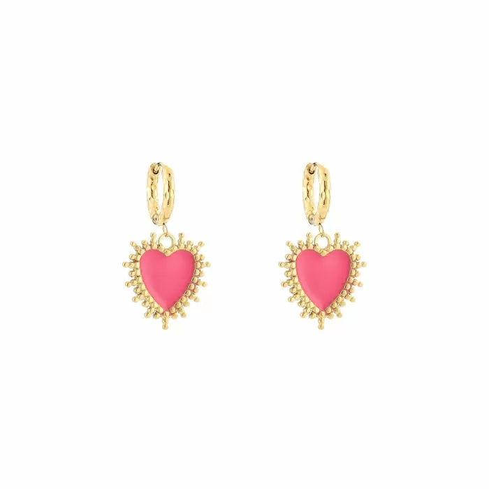 Oorbellen hartje - Fuchsia/goud