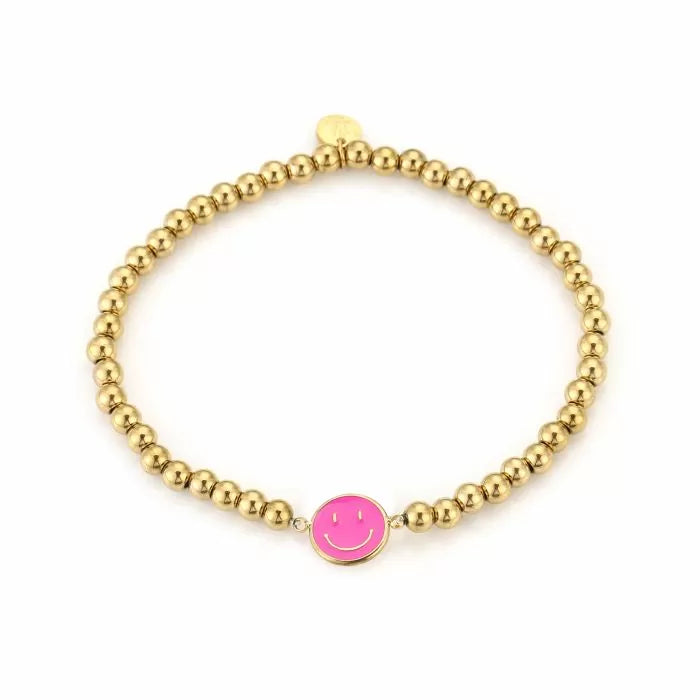 Armbandje smiley - Fuchsia/Goud