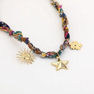 Bedelketting stof - roze/goud