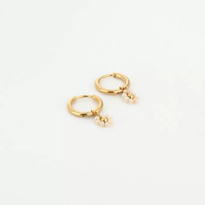 Oorbellen bloemetje - Goud/beige