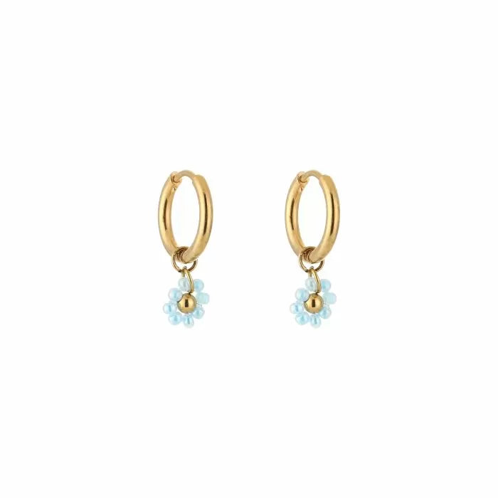 Oorbellen bloemetje - Goud/blauw