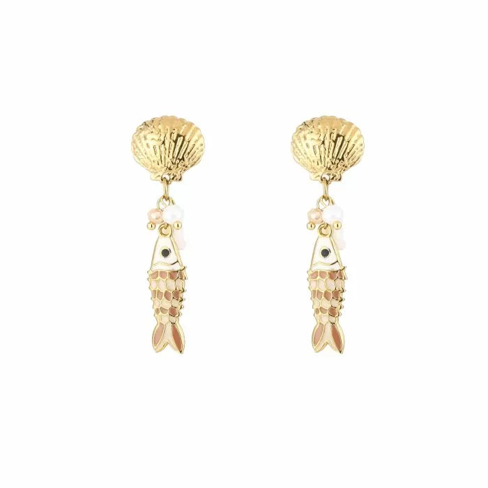 Oorbellen visje/schelp - Goud/beige