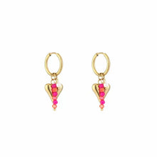 Afbeelding in Gallery-weergave laden, Oorbellen hartje - Goud/fuchsia
