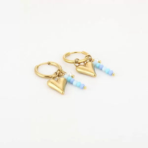 Oorbellen hartje - Goud/blauw