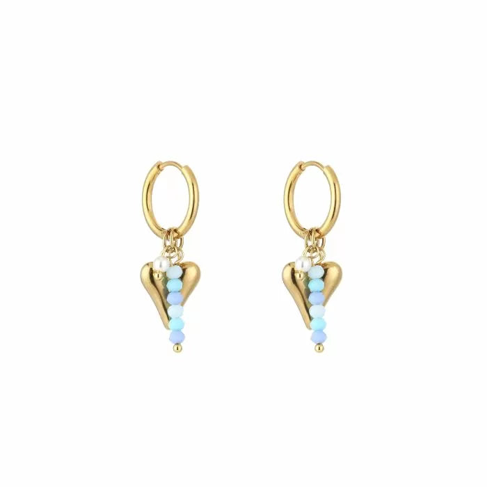 Oorbellen hartje - Goud/blauw