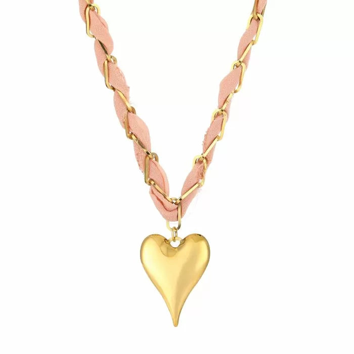 Stoffen ketting met bedel - Pink