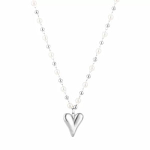 Ketting parels hartje - Zilver