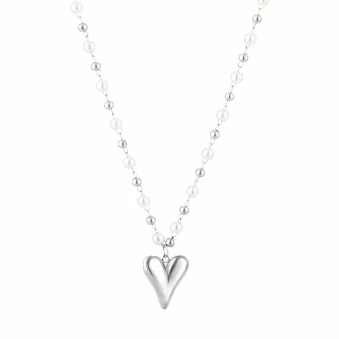 Ketting parels hartje - Zilver