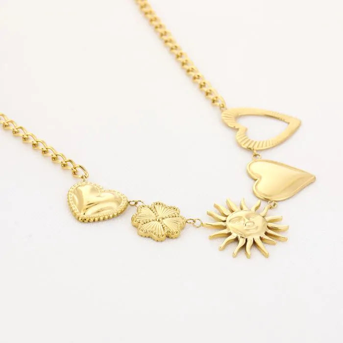 Bedel ketting - hart - zon - klaver Goud