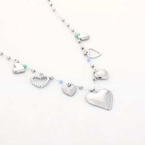 Ketting Hartjes Bedels Zilver en gekleurde kralen