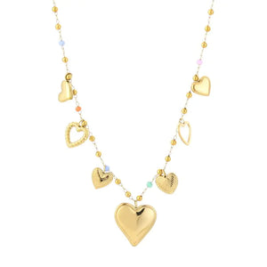 Ketting Hartjes Bedels Goud en gekleurde kralen