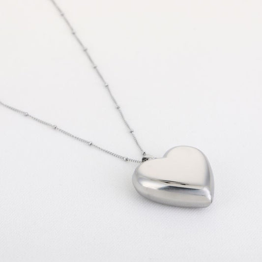 Lange ketting met groot hart - Zilver