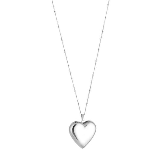 Lange ketting met groot hart - Zilver