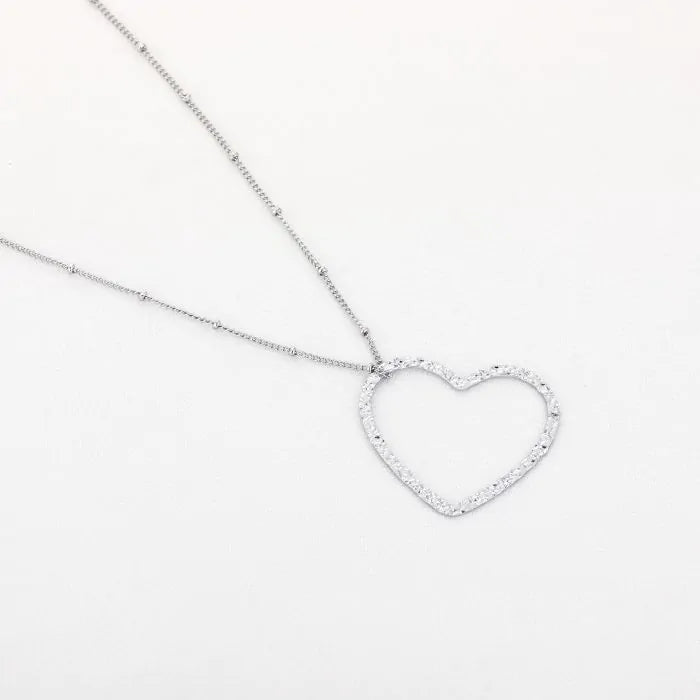 Lange ketting met XL hart hanger Zilver