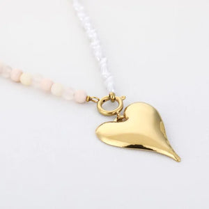 Ketting hart - Beige/parels