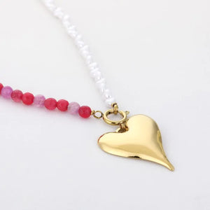 Ketting hart - Roze/parels