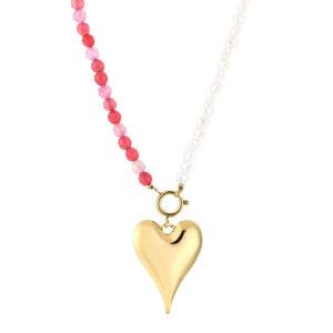 Ketting hart - Roze/parels