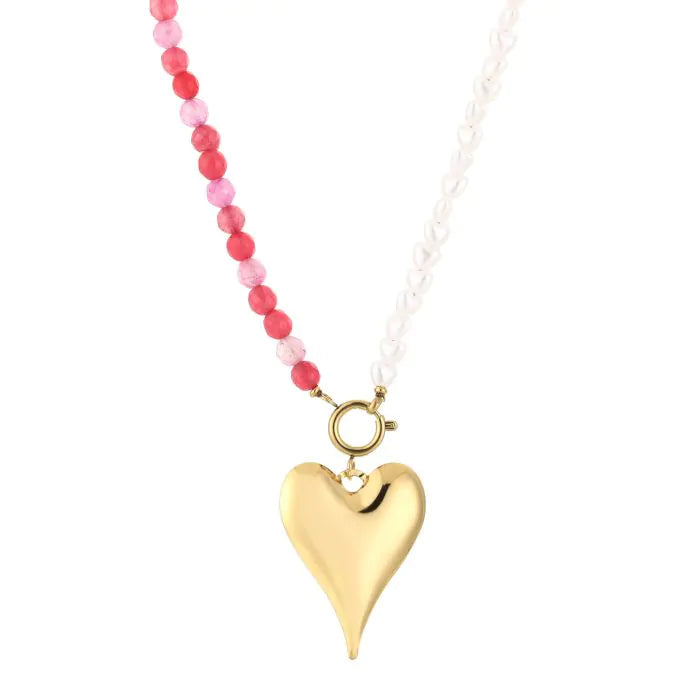 Ketting hart - Roze/parels