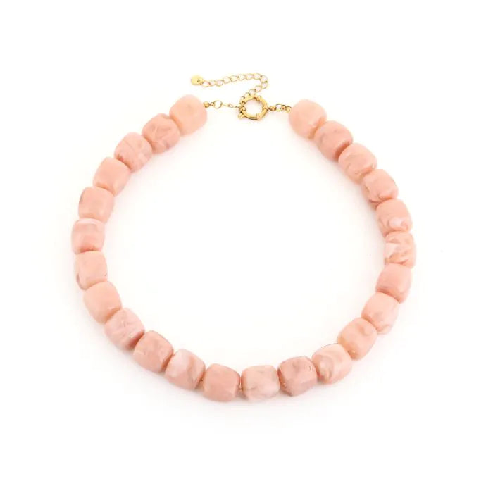 Ketting kralen vierkant - Lichtroze/nude