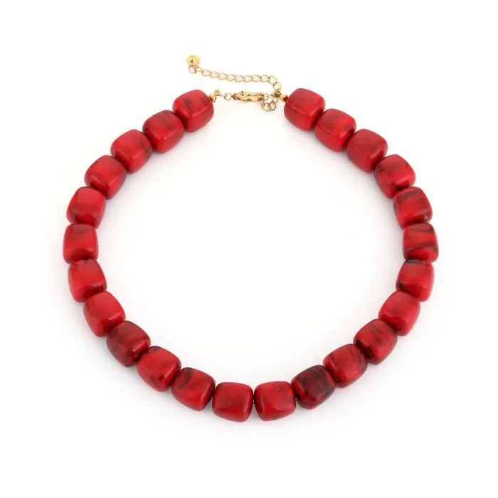 Ketting kralen vierkant - Rood