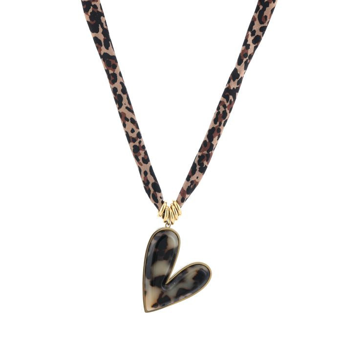 Ketting hart - Panter/goud/bruin