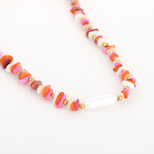 Kralenketting Pearl - Oranje mix