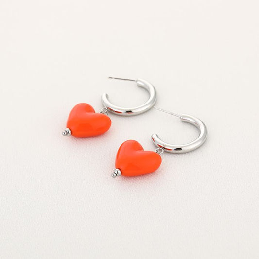 Oorbellen hartje - Zilver / Oranje