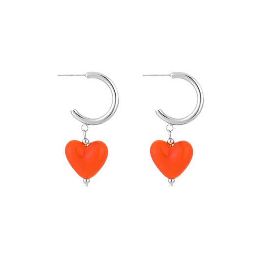 Oorbellen hartje - Zilver / Oranje