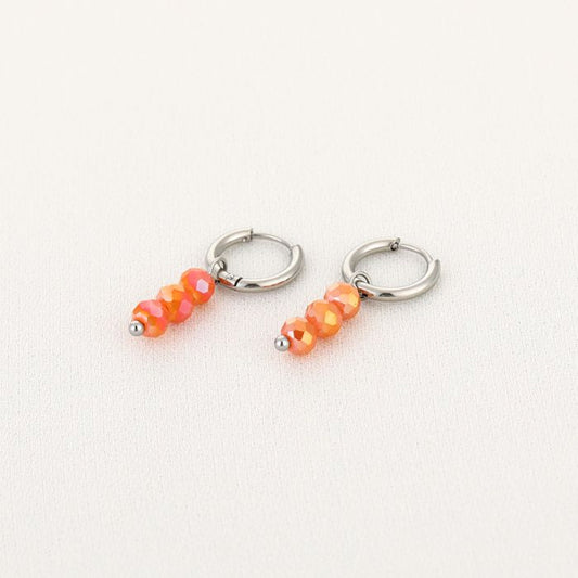 Oorbellen kralen - Zilver / Oranje