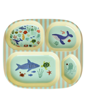 Afbeelding in Gallery-weergave laden, Rice - Kinderbord met 4 Compartimenten - Blauw - Oceaanprint
