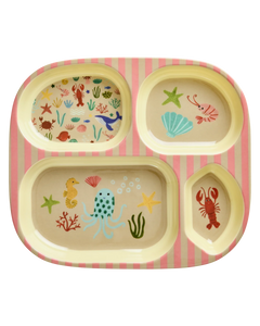 Rice - Kinderbord met 4 Compartimenten - Koraal - Ocean Print